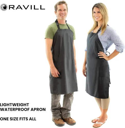 Vista 3 de Ravill Delantal impermeable para hombres y mujeres, delantales de trabajo multiusos de 35 pulgadas para lavavajillas, aseo de perros, limpieza