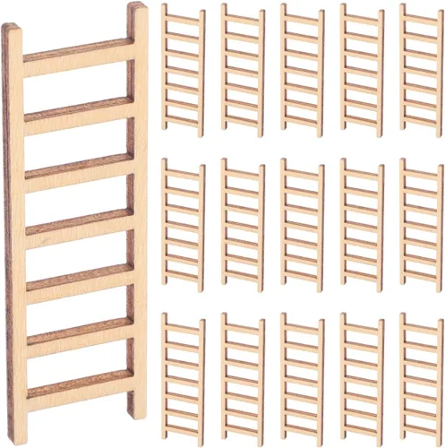 Vista 2 de Mini juego de escalera de madera, mini escalera de casa de muñecas de madera, 2.36 x 0.86 pulgadas, 20 piezas, jardín, escalón de madera