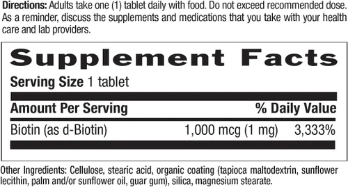 Vista 3 de Country Life Biotin 1mg apoya la salud del cabello, la piel y las uñas, 100 tabletas, certificado sin gluten, vegano, halal, verificado sin OMG