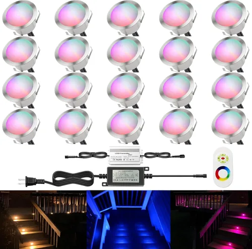 Vista 9 de Kit de luces LED que cambian de color con transformador y control remoto, paquete de 10 luces IP67 impermeables Φ1.77 pulgadas, 12 V, bajo voltaje