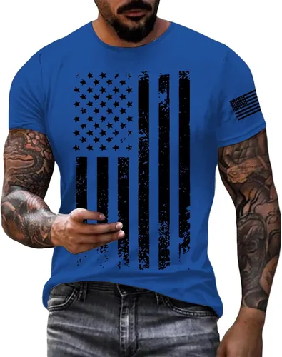 Vista 10 de Camisetas patrióticas para hombre del 4 de julio para el 4 de julio, camiseta patriótica de manga corta con cuello redondo y bandera estadounidense