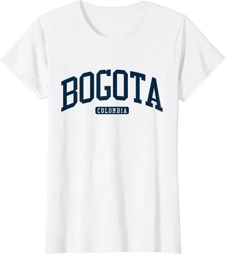 Vista 20 de Bogotá Colombia College University Style Camiseta azul marino, Blanco
