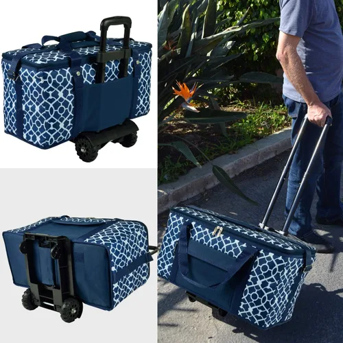 Vista 2 de Picnic at Ascot Enfriador de viaje con ruedas, capacidad para 64 latas, enfriador plegable a prueba de fugas, diseñado y aprobado de calidad