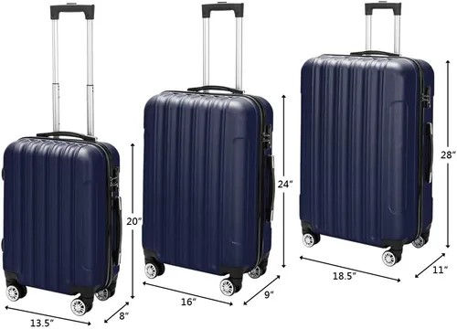 Vista 6 de Karl home Juego de 3 maletas rígidas con ruedas giratorias y bloqueo TSA, equipajes ABS ligeros portátiles para viajes, negocios, Azul marino