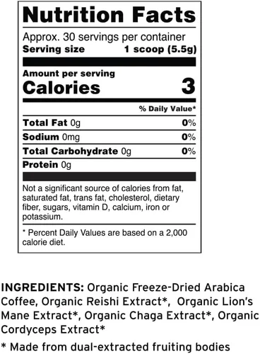 Vista 3 de Terrasoul Superfoods Café orgánico de hongos instantáneos, 30 porciones, 4.75 onzas, comercio justo, liofilizado, tostado medio, frijoles arábigos
