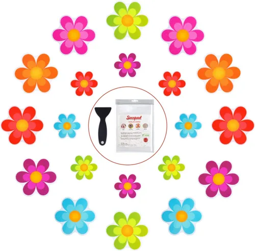 Vista 7 de Secopad 10 calcomanías antideslizantes para bañera de flores con raspador, multicolor