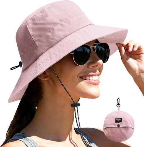 Vista 32 de NPJY Packable Sun Bucket Hat for Women Outdoor Waterproof Rain Hat Beige liso (plegable)