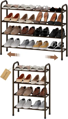 Vista 12 de Zapatero ampliable, zapatero pequeño de metal de 2 niveles, organizador de zapatos ajustable, estante de almacenamiento para armario, entrada