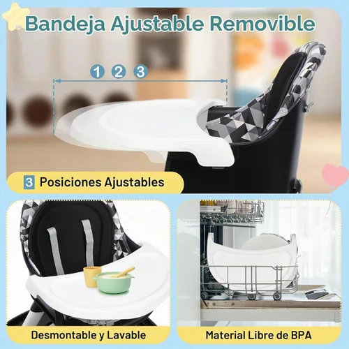 Vista 8 de Xilingol Silla alta convertible 15 en 1, silla alta 2 en 1 para bebé y centro de actividades con juguetes, asiento elevador, mesa de bloques de Negro