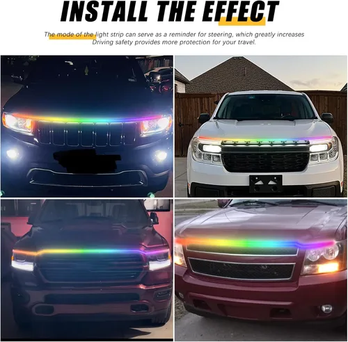 Vista 3 de DREAMOTOR Tira de luz para capó de automóvil de 60 pulgadas, luz LED dinámica para exterior blanca, flexible e impermeable, tira de luz diurna