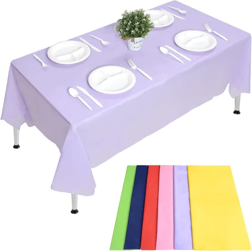 Vista 8 de EDI Manteles redondos desechables – Paquete de 12, varios colores, plástico, resistente a derrames y manchas, 81 x 84 pulgadas