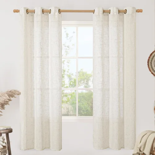 Vista 133 de LAMIT Cortinas de lino marrón caramelo para sala de estar, 84 pulgadas, de lino sintético, texturizado, filtrante de luz, paneles de privacidad