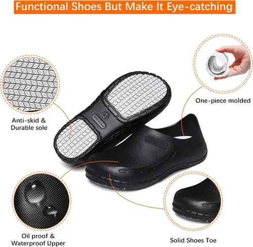 Vista 6 de JSWEI Zapatos de chef para hombre – Profesional resistente al aceite al agua Zapatos de chef de enfermería antideslizantes, zapatos de trabajo