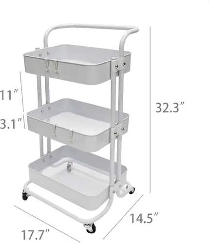 Vista 5 de FixtureDisplays® Carrito rodante de 3 niveles para el hogar y el negocio Suministros de artesanía de almacenamiento Organización Carrito con ruedas