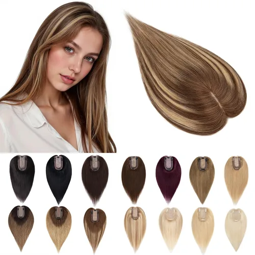 Vista 21 de SEGO Toppers para el cabello para mujer, cabello humano real con flequillo, 2.8 x 5.1 in, base de seda, 100% cabello humano Remy, clip en la parte