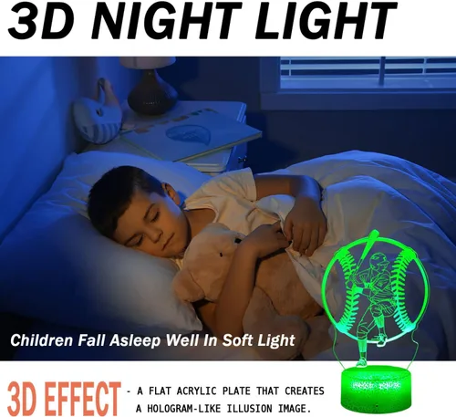 Vista 5 de Luz nocturna de béisbol - Lámpara de escritorio remota táctil RGB de 16 colores para niños, regalos de Navidad y vacaciones