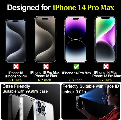 Vista 6 de Paquete de 2 protectores de pantalla de privacidad compatibles con iPhone 14 Pro Max de 25 grados, vidrio templado antiespía, marco de fácil Para