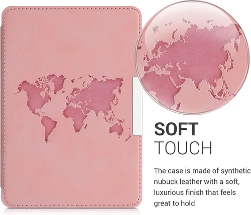Vista 3 de kwmobile Funda compatible con Amazon Kindle Paperwhite (10.Gen - 2018) - Funda para lector electrónico - Esquema de viaje rosa polvoriento