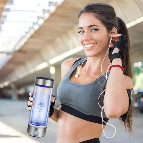 Vista 7 de Taza de agua rica en hidrógeno, ionizador de tecnología PEM, generador de agua ionizado recargable por USB, botella de vidrio antioxidante