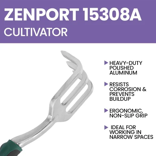 Vista 4 de Zenport 15308A Cultivador de 3 clavijas, mango ergonómico, 14 pulgadas, aluminio pulido