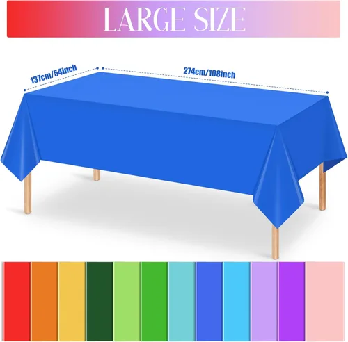 Vista 2 de Paquete de 12 manteles de plástico desechables de plástico de colores surtidos, manteles rectangulares coloridos para fiesta de arcoíris