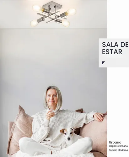 Vista 6 de Lámpara de techo industrial de 4 luces, semiempotrada, moderna lámpara de araña de níquel cepillado, lámpara de techo Sputnik con base de bombilla
