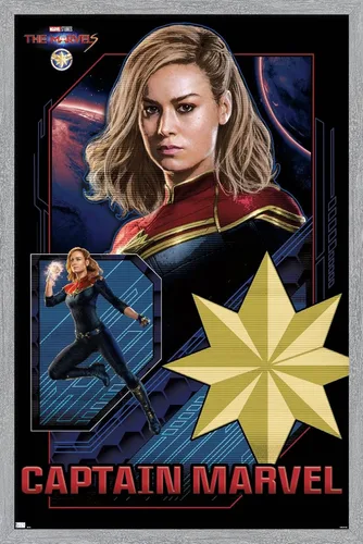 Vista 13 de Trends International Marvel The Marvels - Póster de pared de Capitán Marvel, 14.72 x 22.37 pulgadas, versión enmarcada de madera de granero