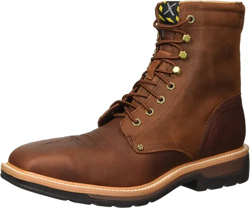 Vista 7 de Twisted X - Botas de cuero de grano completo con cordones para hombre de 8 pulgadas con punta de acero para hombre Sillín envejecido.