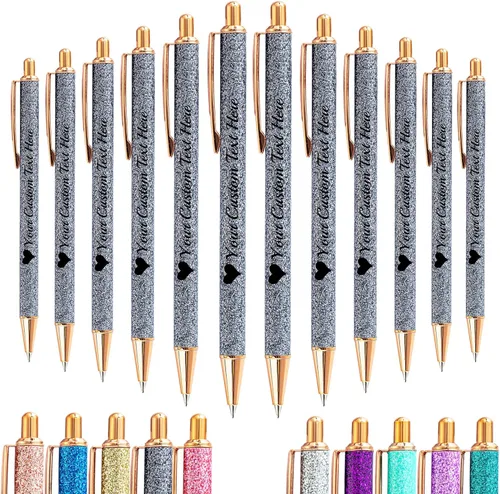 Vista 12 de Hasta 100 bolígrafos personalizados a granel con nombre, bolígrafo con purpurina personalizable, logotipo de negocios, mensaje de texto, regalo