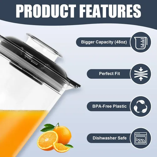 Vista 5 de Wadoy Vaso de repuesto para licuadora de 48 onzas compatible con Magic Bullet de 250 W, piezas de repuesto de plástico Tritan sin BPA, tapa a prueba