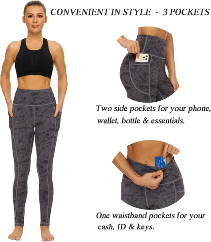 Vista 4 de iniber Pantalones de yoga de cintura alta con bolsillos para mujer, elásticos en 4 direcciones, suaves, para correr, entrenamiento, pantalones