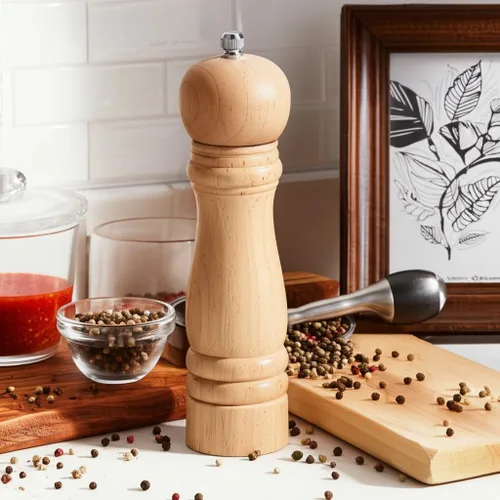 Vista 3 de Molinillo de pimienta de madera, molinillo de pimienta ajustable, molinillo de especias prémium para cocina, salero y pimentero, 7 pulgadas