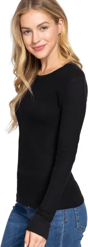 Vista 2 de Sudadera básica de manga larga para mujer, cuello redondo y cuello en V, ajustada, térmica, cálida, talla Plus (S-2XL)