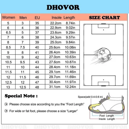 Vista 3 de DHOVOR Tacos de fútbol para hombre y mujer, botines de fútbol antideslizantes, para atletismo, zapatos de fútbol para exteriores e interiores