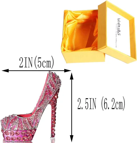 Vista 2 de Waltz&F Caja de baratija con bisagras pintada a mano pintada a mano con tacones altos y diamantes rosados, soporte para anillo coleccionable