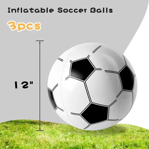 Vista 2 de LovesTown 3 pelotas de fútbol inflables, bolas de playa grandes de 12 pulgadas para decoraciones de fiesta de fútbol, recuerdos de fiesta