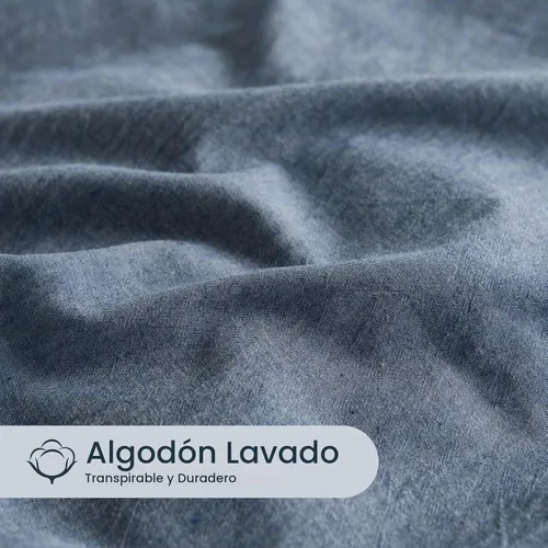 Vista 6 de Wake In Cloud – Juego de funda de edredón de algodón, tamaño individual, azul denim cambray, 100% algodón lavado, con textura parecida al lino