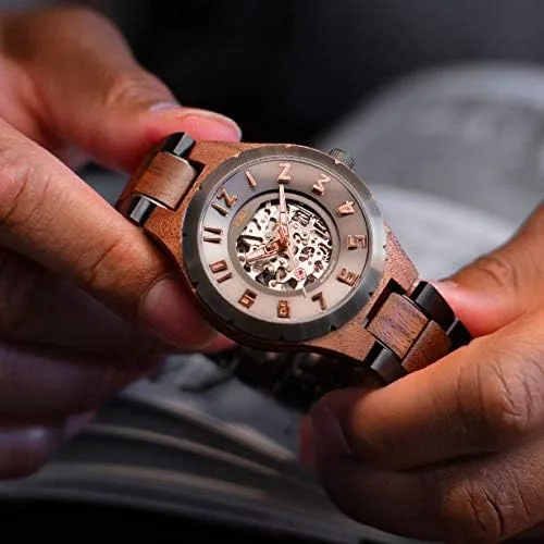 Vista 3 de Jord Edición limitada Dover II Series - Correa de reloj de esqueleto automático madera y acero inoxidable movimiento de bobinado automático incluye