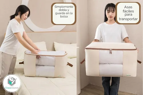 Vista 3 de Chaos Cleared Bolsas de almacenamiento de lona para edredones, paquete de 2 – Almacenamiento de temporada para almohadas, mantas, ropa de cama