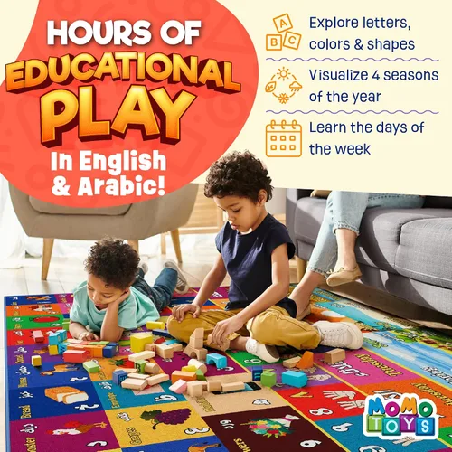 Vista 6 de Alfombra de juego para niños de 60 x 78 pulgadas, alfombra plegable ABC para niños pequeños, alfombra de piso para bebé con letras en inglés