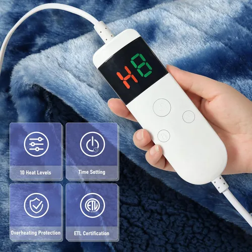 Vista 2 de Manta eléctrica térmica de tamaño 50 x 60 pulgadas, manta de calentamiento de pelo sintético con 10 ajustes de calefacción, temporizador de 1-8h