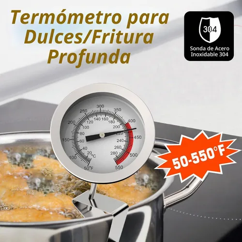 Vista 2 de Termómetro para Dulces con Clip para Olla y Sonda de 8 Pulgadas de Longitud - Mejor Termómetro de Aceite para Freír, Termómetro para Dulces