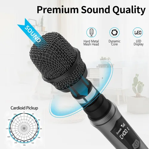 Vista 7 de Aveek Micrófono de karaoke inalámbrico, micrófono de mano recargable con receptor para altavoces y amplificadores alimentados, juego de micrófono