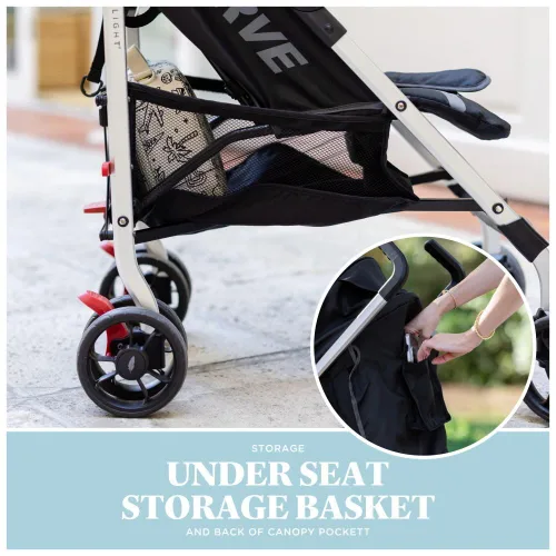 Vista 9 de Baby Delight Carriola Swerve Ligera para viajes y todos los días Reclinación multiposición Plegado compacto Almacenamiento extra Negro