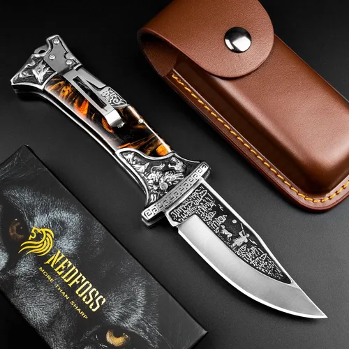 Vista 6 de NedFoss TIGER ROAR - Cuchillo de bolsillo de regalo para hombres, papá