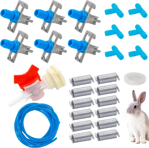 Vista 8 de Kit de riego para conejos, dispensador y sistema de riego de 32 pies ID 5/16 "manguera Upgraded 12 Nipple Drinkers, 32ft Odorless 5/16" Hose, Barb