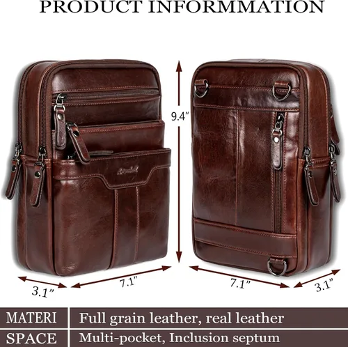 Vista 2 de Bolsa de mensajero de cuero para hombre, bolsa de hombro pequeña de cuero para hombre, bolso de hombre