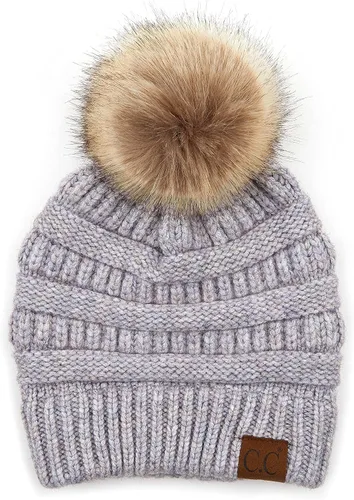 Vista 86 de Gorro unisex liso con pompón y ribete (HAT-43) de C.C Hatsandscarf Exclusives Marfil