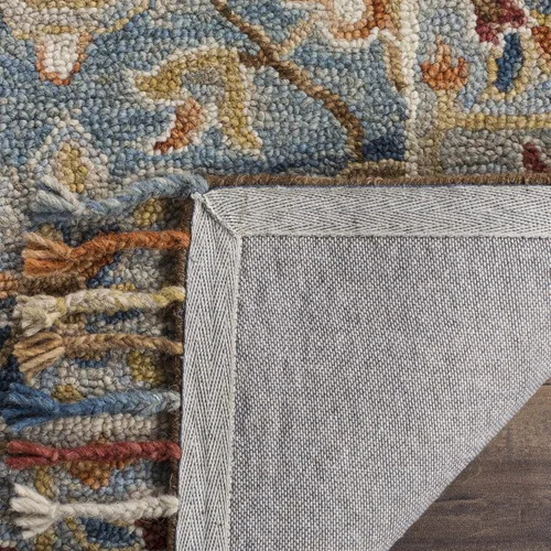Vista 4 de SAFAVIEH Aspen Collection - Alfombra decorativa de 2 x 3 pies, gris y azul marino, hecha a mano, lana trenzada con borlas, ideal para zonas de alto