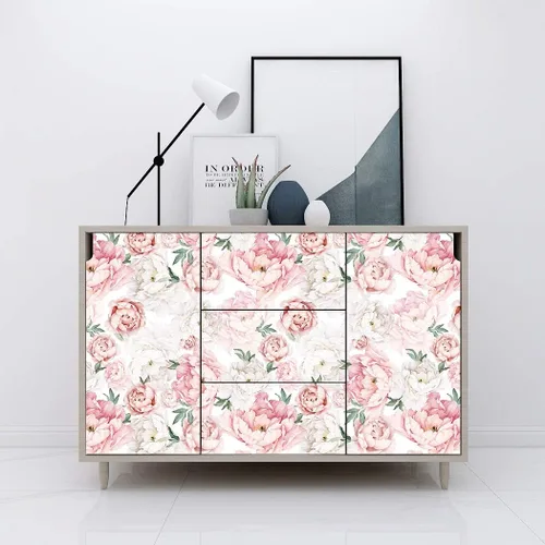 Vista 4 de Blooming Wall PS040 - Papel tapiz autoadhesivo para despegar y pegar, con peonía fresca, color blanco y rosa Rosado/Blanco